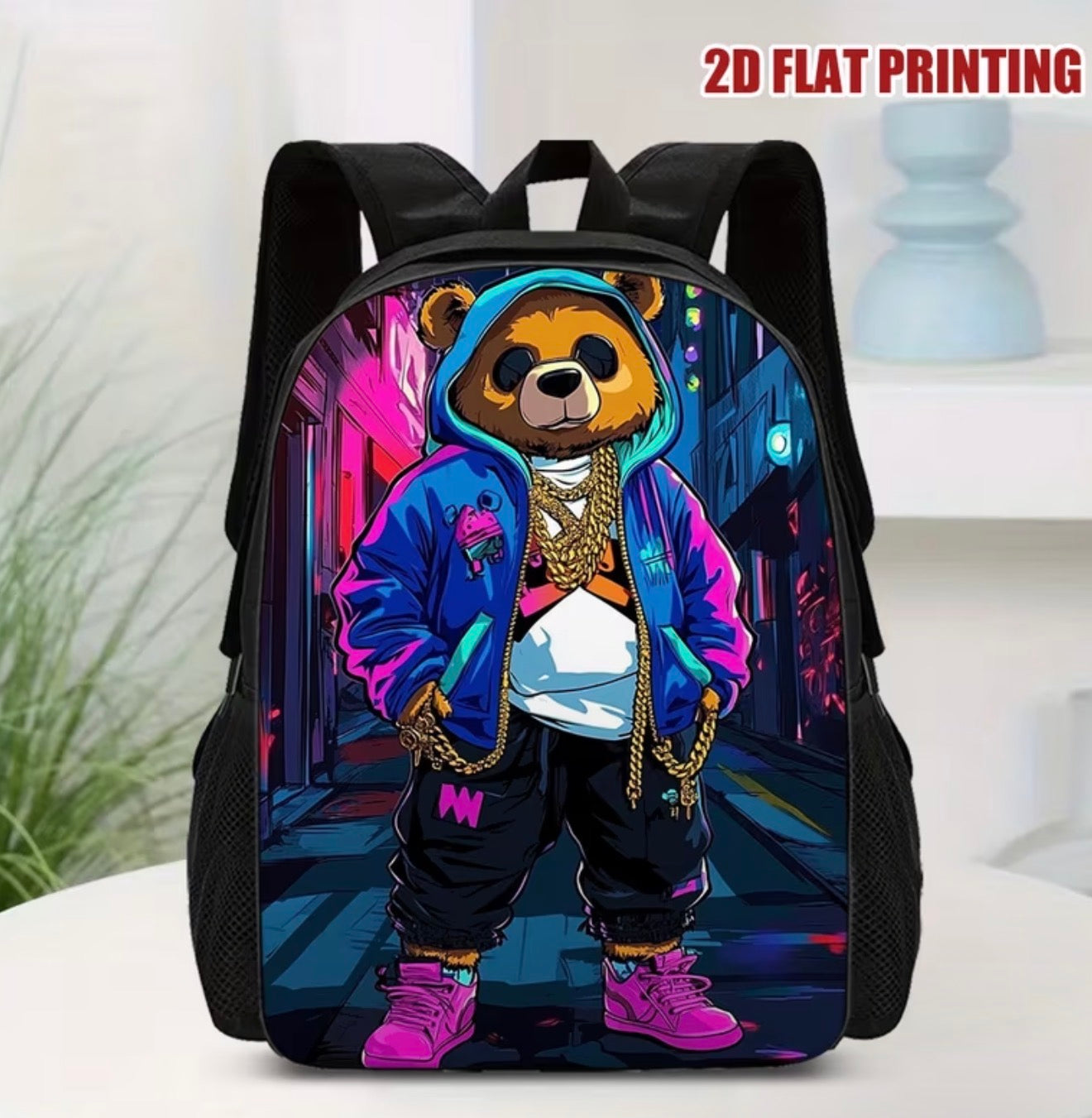Cool colorful bear printed backpack